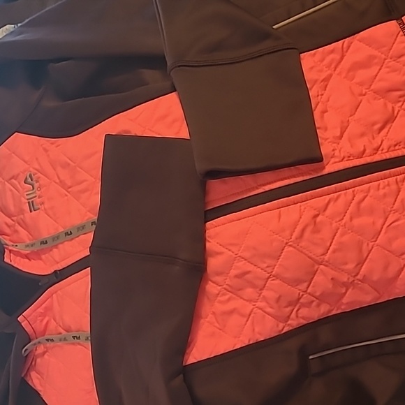 Fila Sport Womens Medium orange gray knit woven hoodie jacket sweatshirt - Picture 8 of 8